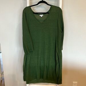 J Jill Womens Knit Long Tunic Tee Shirt Sz XLP Green Side Slit Linen Viscose